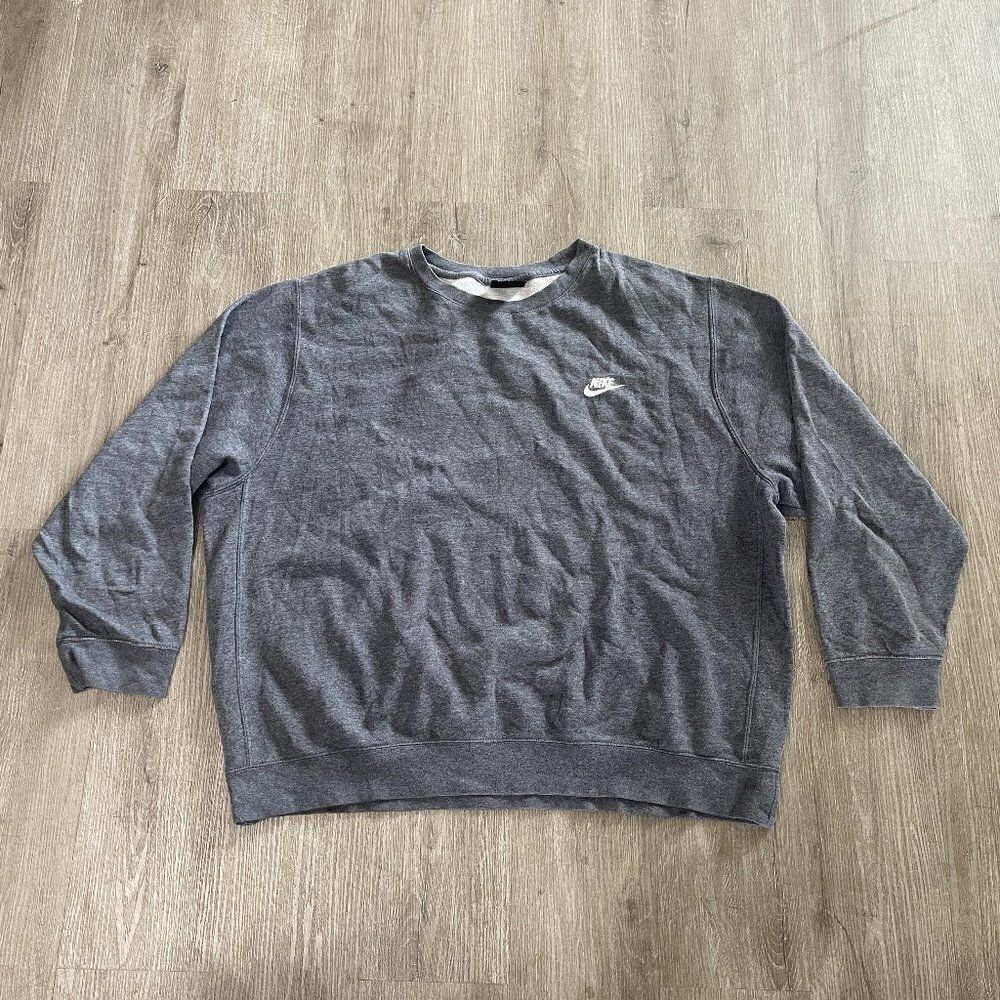 Vintage Y2k Nike Embroidered Swoosh Crewneck Grey Sweater Size XL